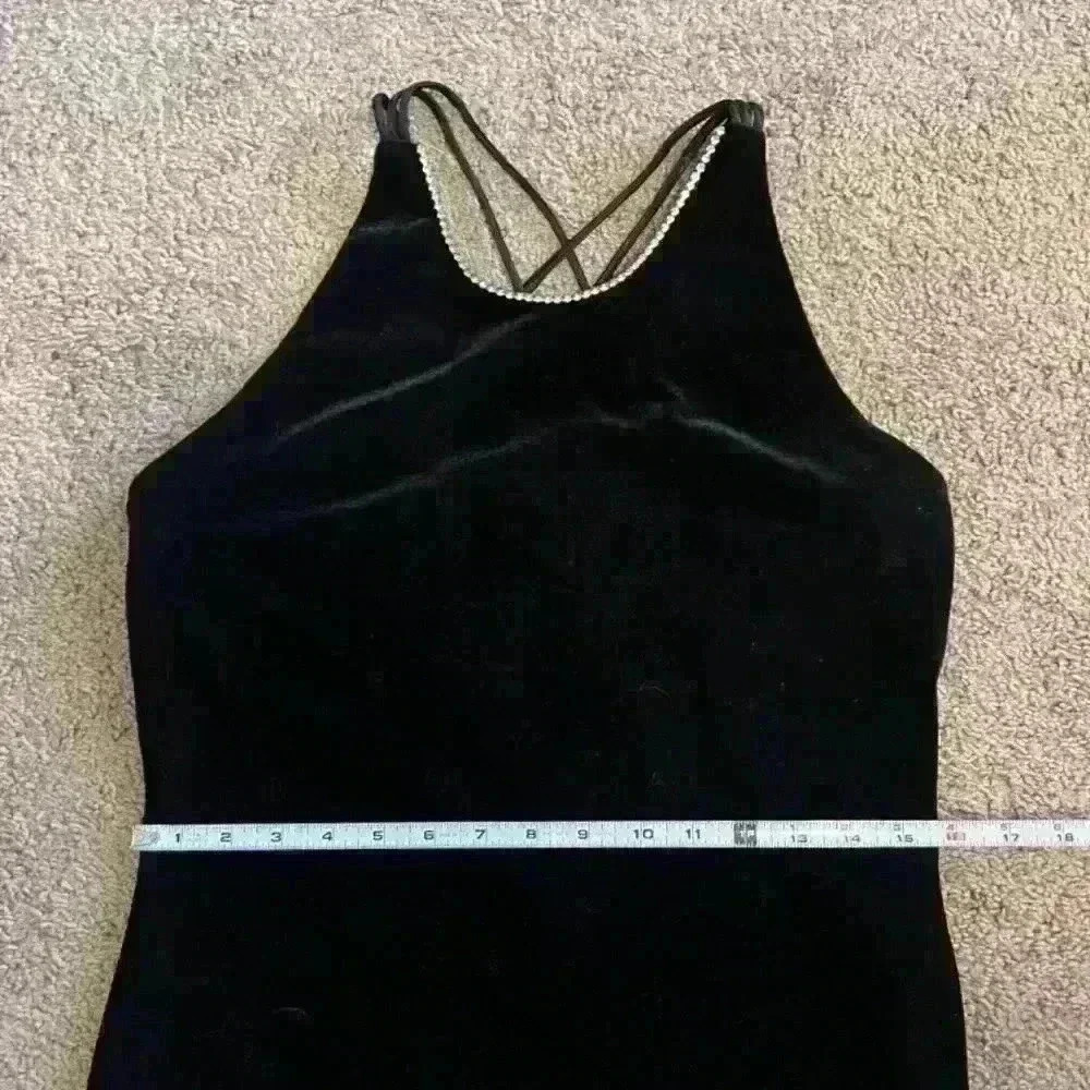 Vintage Onyx Nite Black Velvet Rhinestone Cocktail Evening Dress - Picture 6 of 11